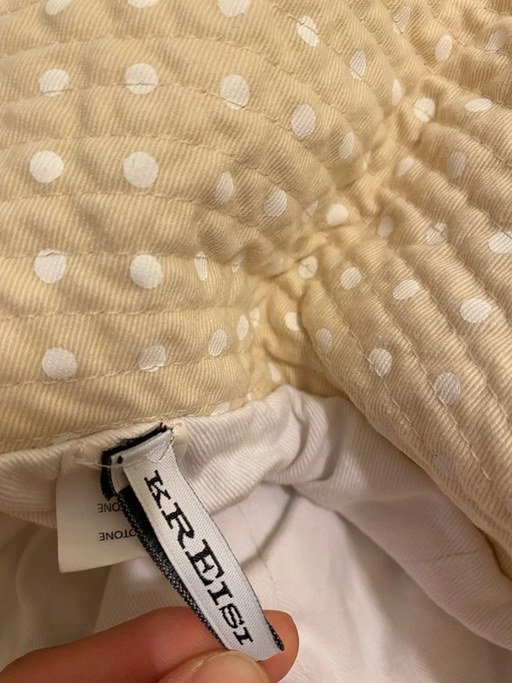 KREISI COUTURE Beige Polka Dot & White Reversible Sun Hat